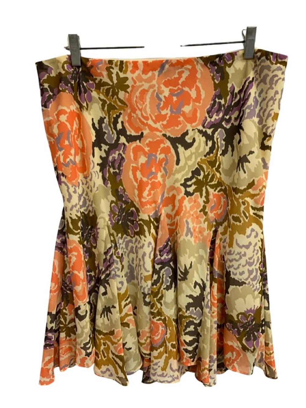 Ralph Lauren Coral Floral Circle Skirt with Olive & Cream Accents Size L